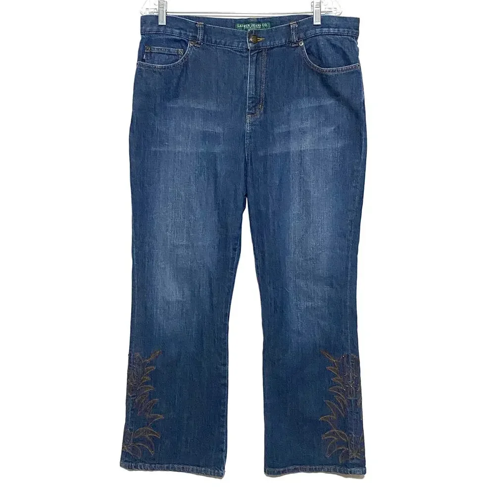 Ralph Lauren Jeans Co Bootcut Western Embroidered Leg Womens 14P 14 Petite - Picture 1 of 11
